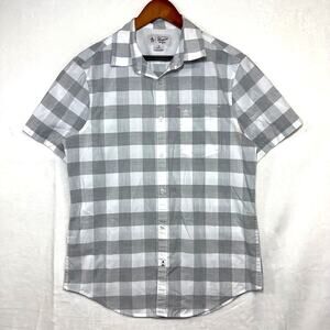 Original Penguin Medium Short Sleeve Buttoned Shirt Gray Check Casual Workwear‎